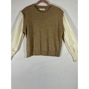 GRACE+EMMA Women's Knit Sweater Cream Balloon Sleeve Layering Top Tan 
Sz L